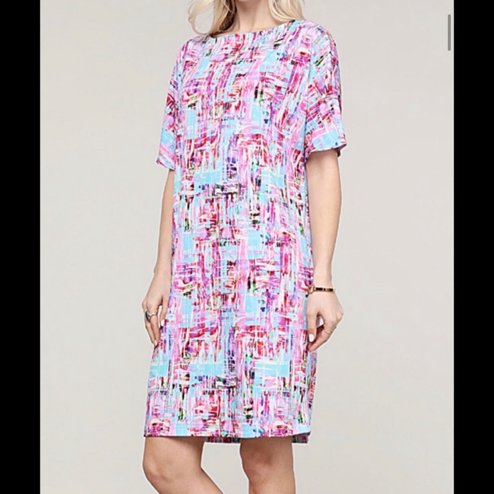 Lbisse Pink & Aqua Abstract Boatneck Dolman-Sleeve